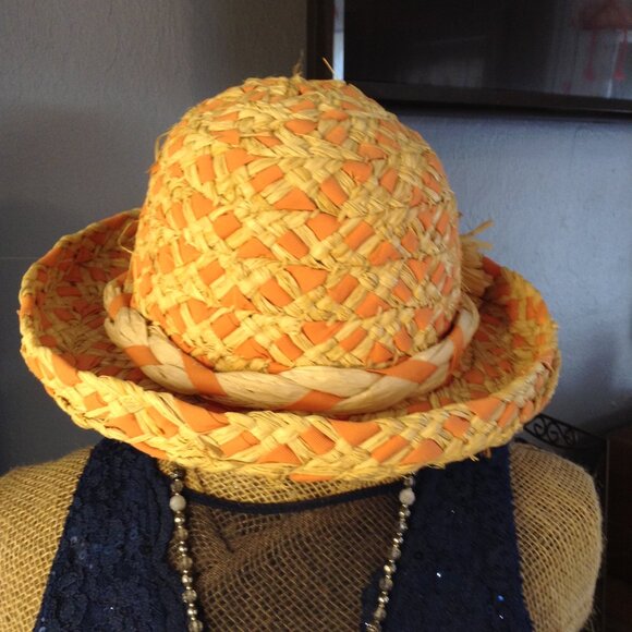 Da-Me Italy; Straw, raffia all Natural hat with twisted hatband; Y2K, Fairycore - Picture 2 of 6